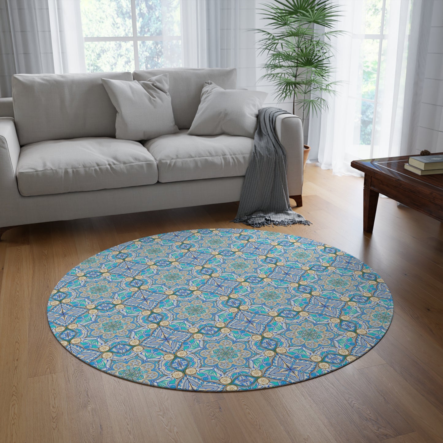 Ocean Tide Mandala Round Floor Rug | 60 x 60