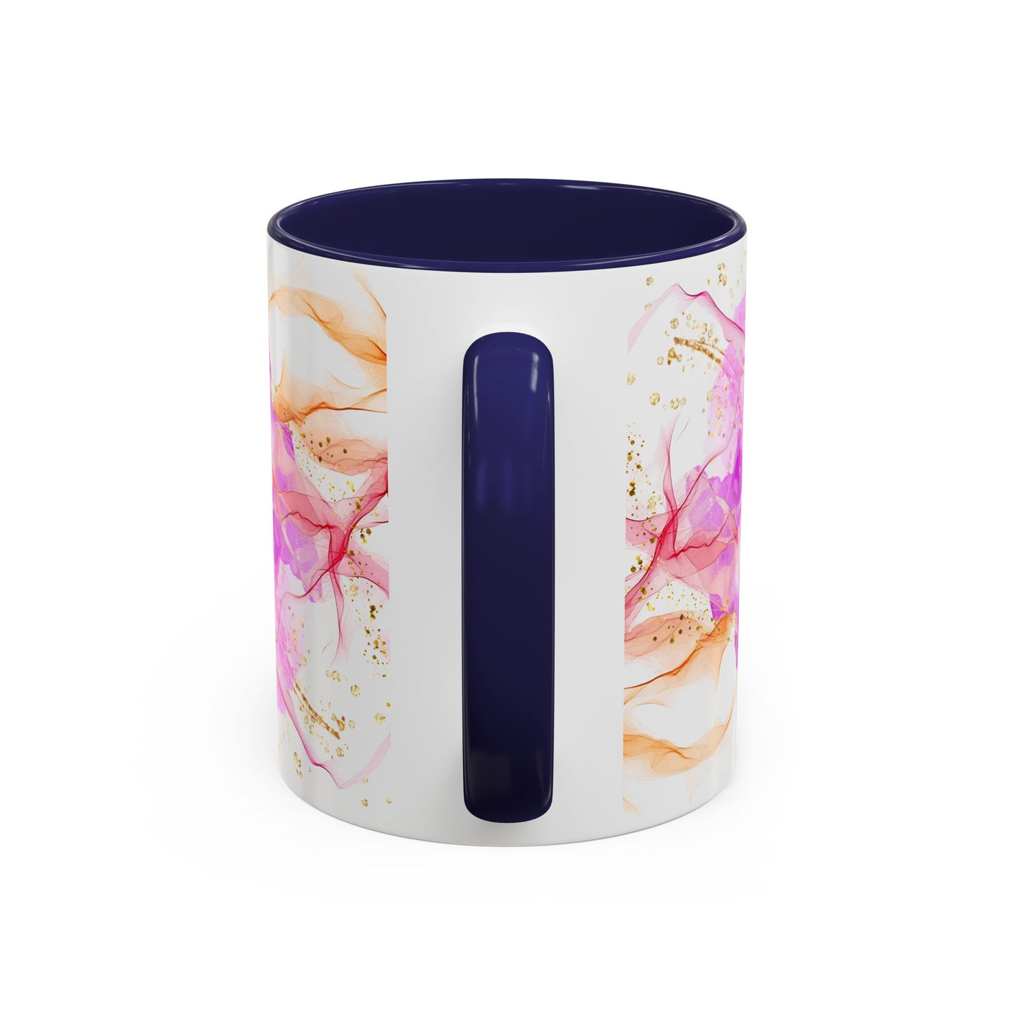 Watercolor Smoke Accent Coffee Mug – Pink & Teal Abstract with Gold Flecks (11/15 oz)