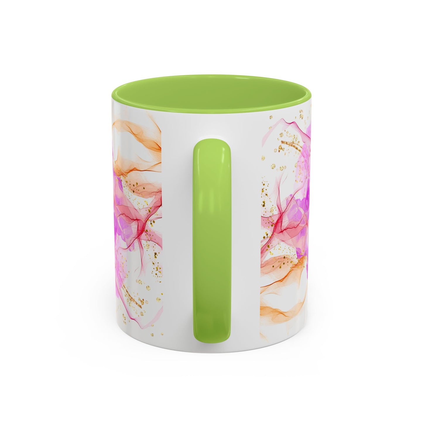 Watercolor Smoke Accent Coffee Mug – Pink & Teal Abstract with Gold Flecks (11/15 oz)