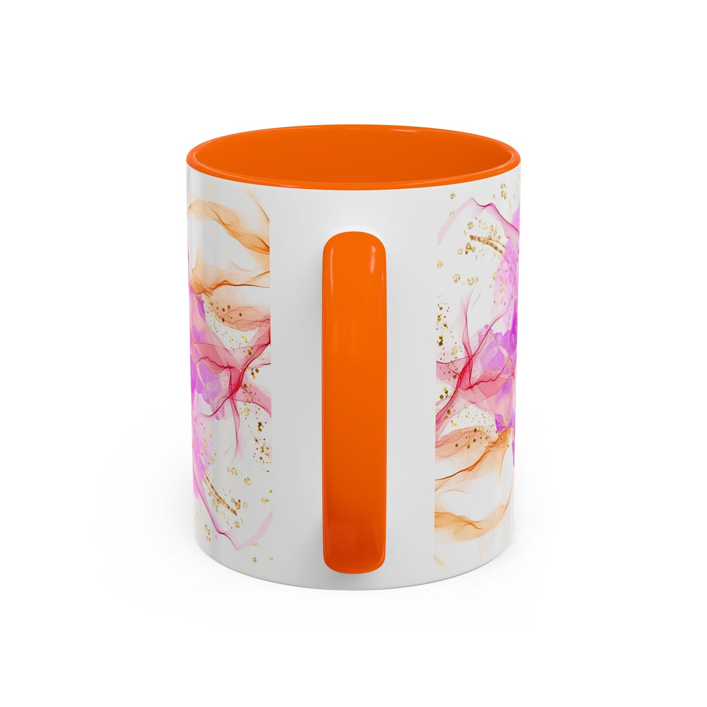 Watercolor Smoke Accent Coffee Mug – Pink & Teal Abstract with Gold Flecks (11/15 oz)