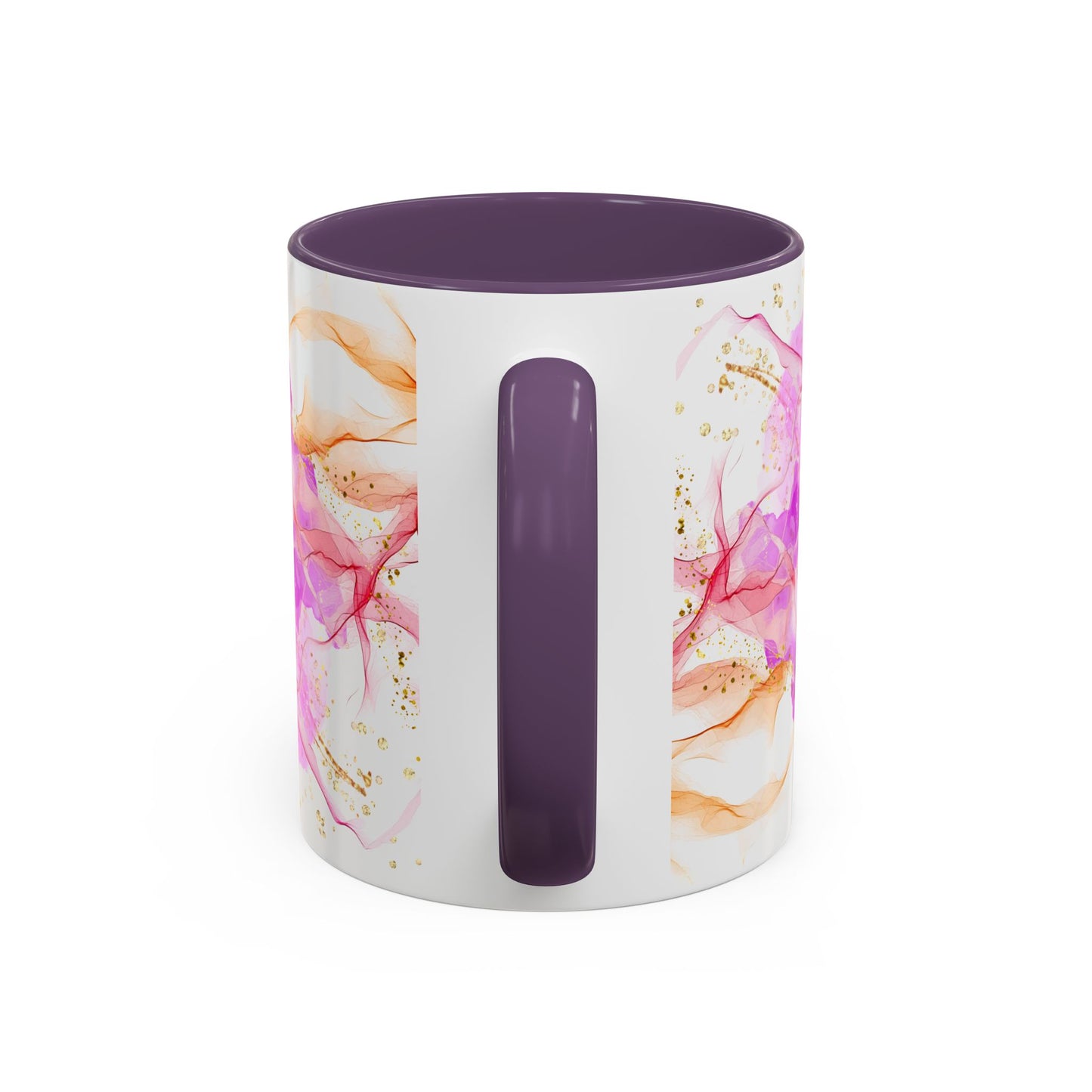 Watercolor Smoke Accent Coffee Mug – Pink & Teal Abstract with Gold Flecks (11/15 oz)