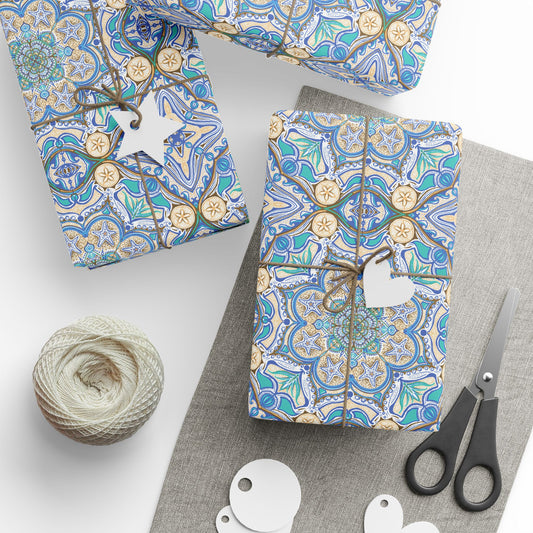 Ocean Tide Mandala Gift Wrapping Paper - Hand Drawn Print - 30x36
