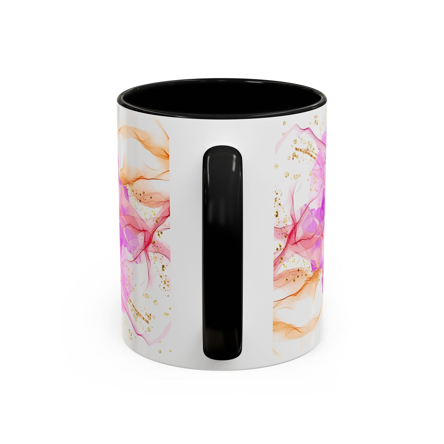 Watercolor Smoke Accent Coffee Mug – Pink & Teal Abstract with Gold Flecks (11/15 oz)