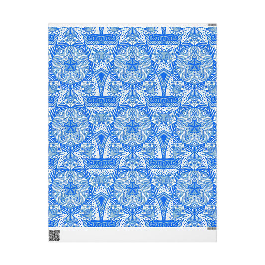 Blue Star Gift Wrapping Papers - 30x36 - Hand Drawn Print