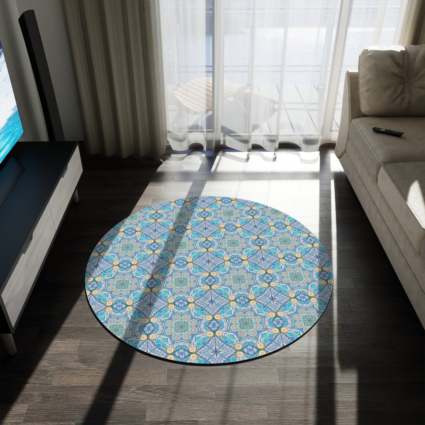 Ocean Tide Mandala Round Floor Rug | 60 x 60
