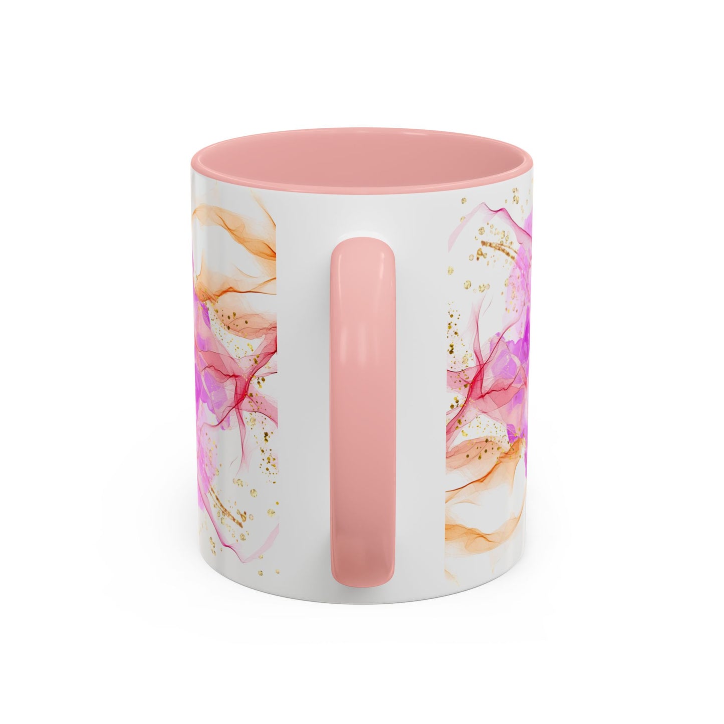 Watercolor Smoke Accent Coffee Mug – Pink & Teal Abstract with Gold Flecks (11/15 oz)