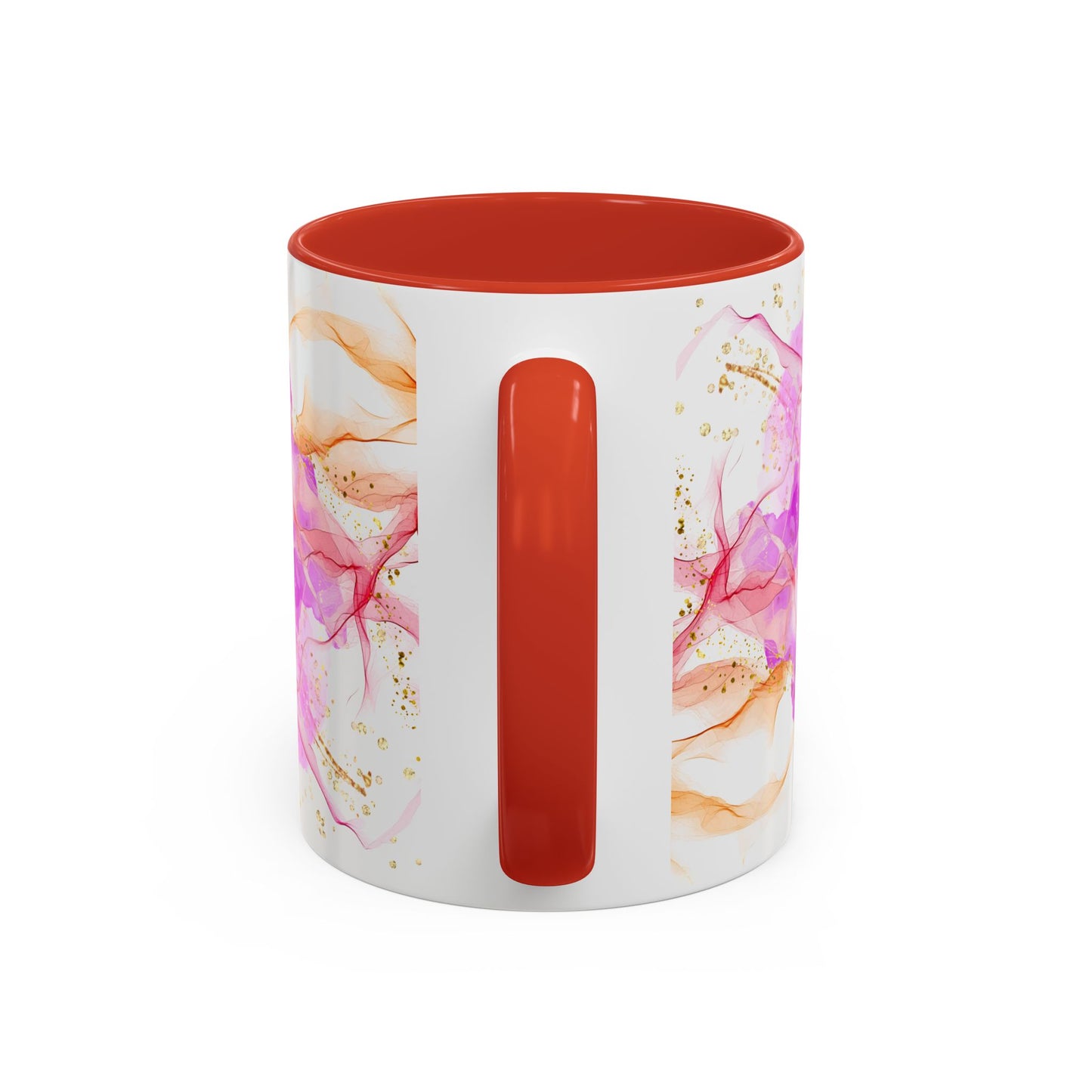 Watercolor Smoke Accent Coffee Mug – Pink & Teal Abstract with Gold Flecks (11/15 oz)