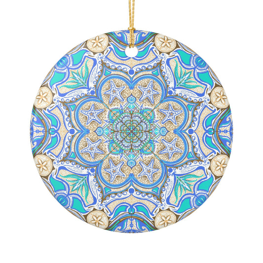 Ceramic Ocean Tide Mandala Hanging Ornament (1pc) - Hand Drawn Print