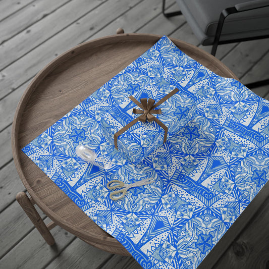 Blue Star Gift Wrapping Papers - 30x36 - Hand Drawn Print