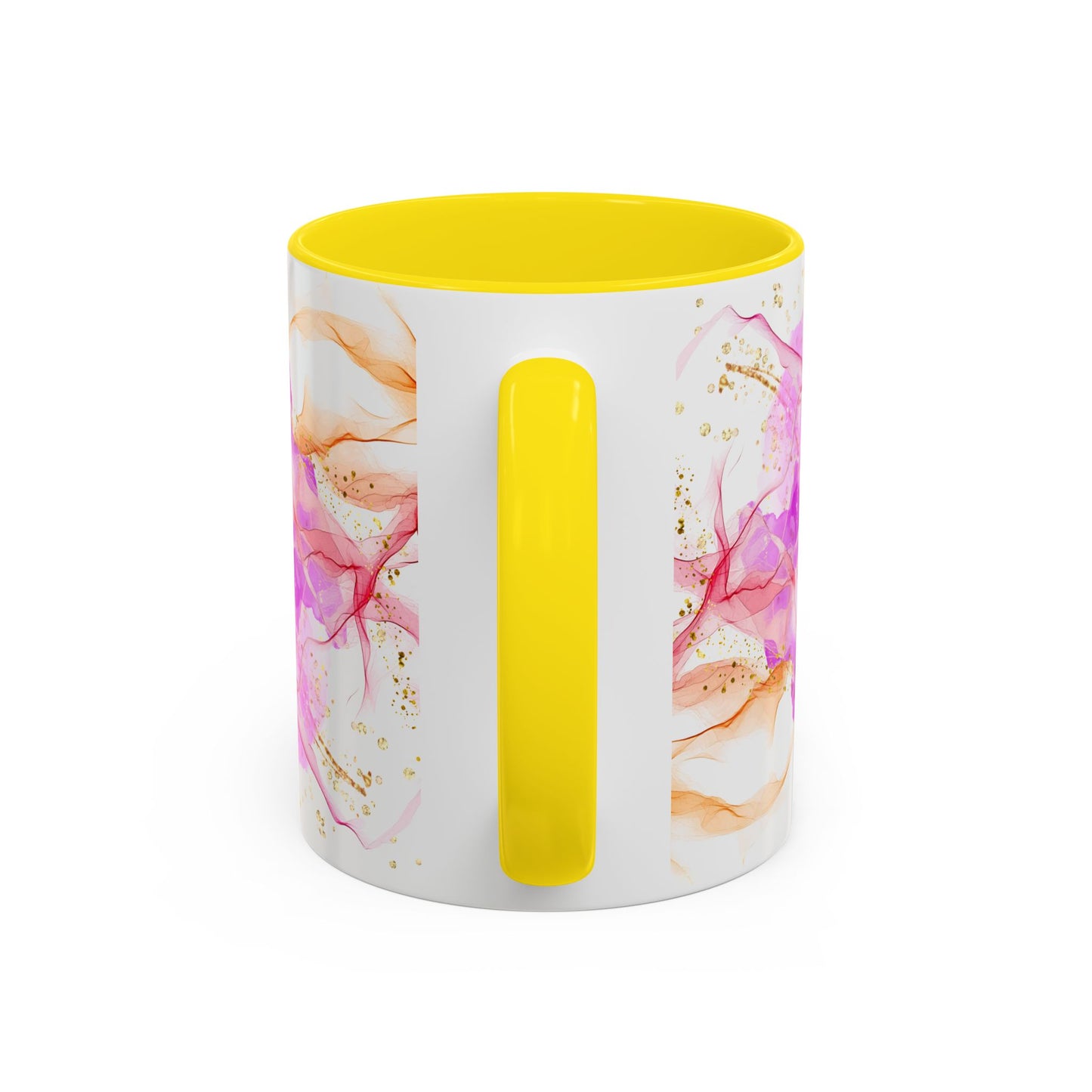 Watercolor Smoke Accent Coffee Mug – Pink & Teal Abstract with Gold Flecks (11/15 oz)