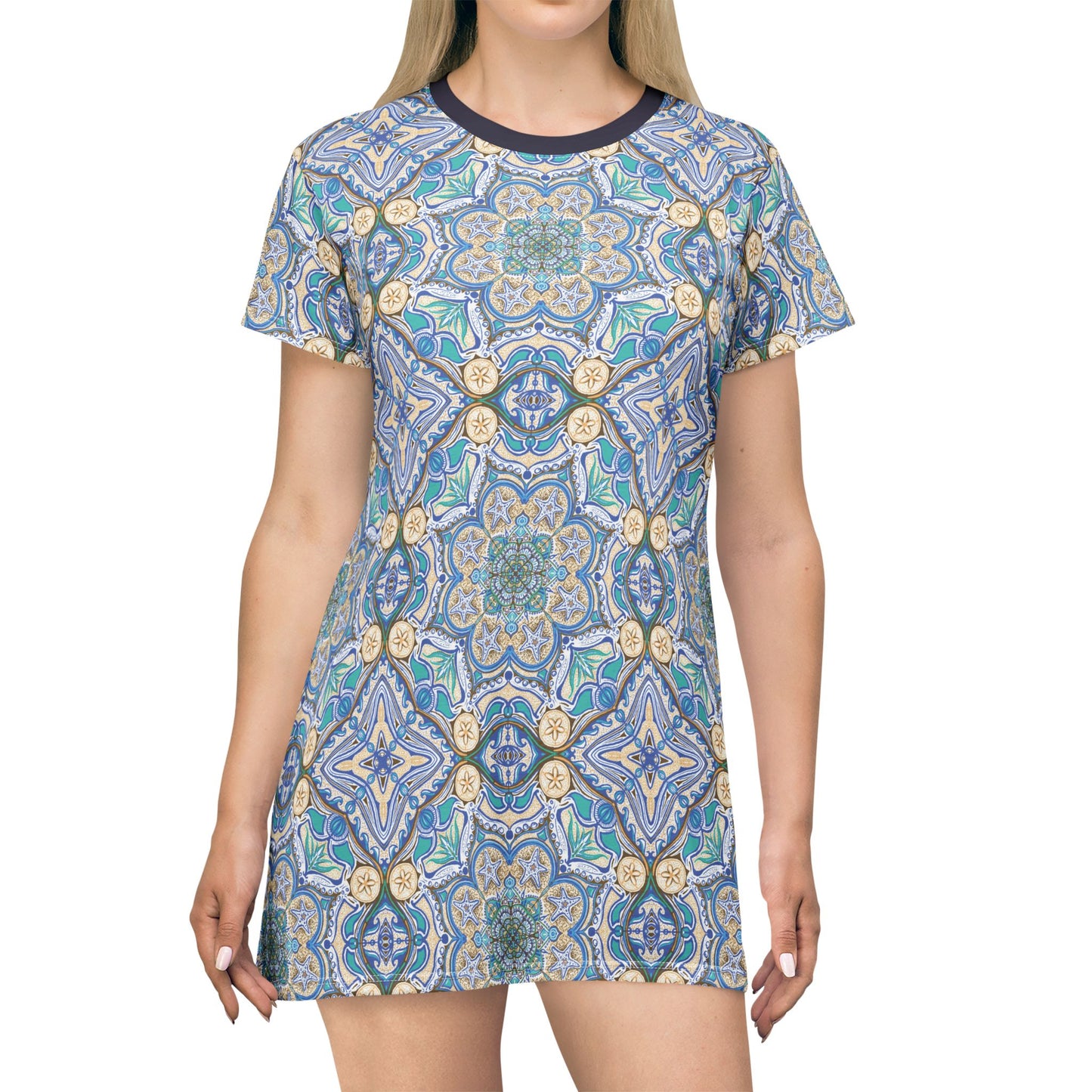 Ocean Tide Mandala T-Shirt Dress | Mandala All-Over Print