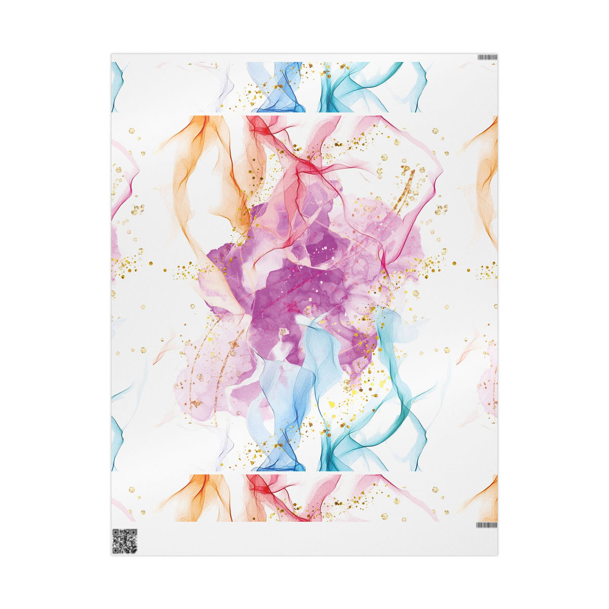 Abstract Marble Wrapping Paper Roll — Colorful Watercolor Smoke with Gold Flecks