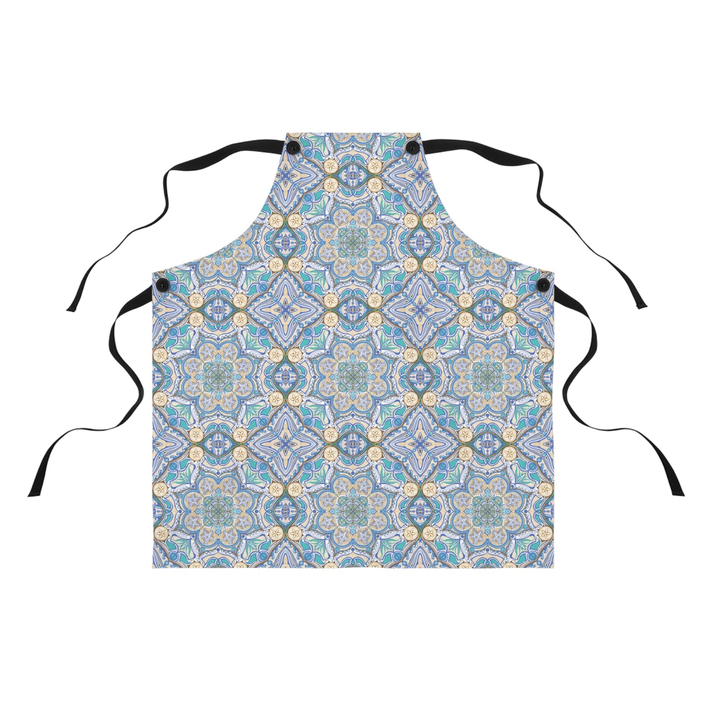 Blue Mosaic Kitchen Apron — Decorative Floral Tile Pattern for Baking & Cooking
