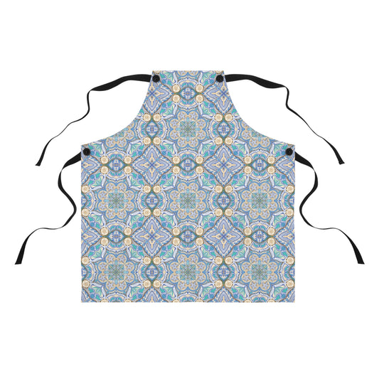 Blue Mosaic Kitchen Apron — Decorative Floral Tile Pattern for Baking & Cooking